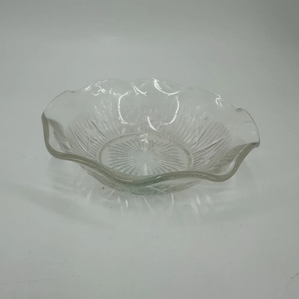 Vintage Clear Pressed Glass Ruffled Edge Fruit‎ Bowl - Mid-Century Serving Dish